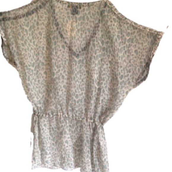 Women's Top/Cover-Up Sz Med Sheer drawstring waist beaded V-Neck/Cold Shoulder - Picture 4 of 12